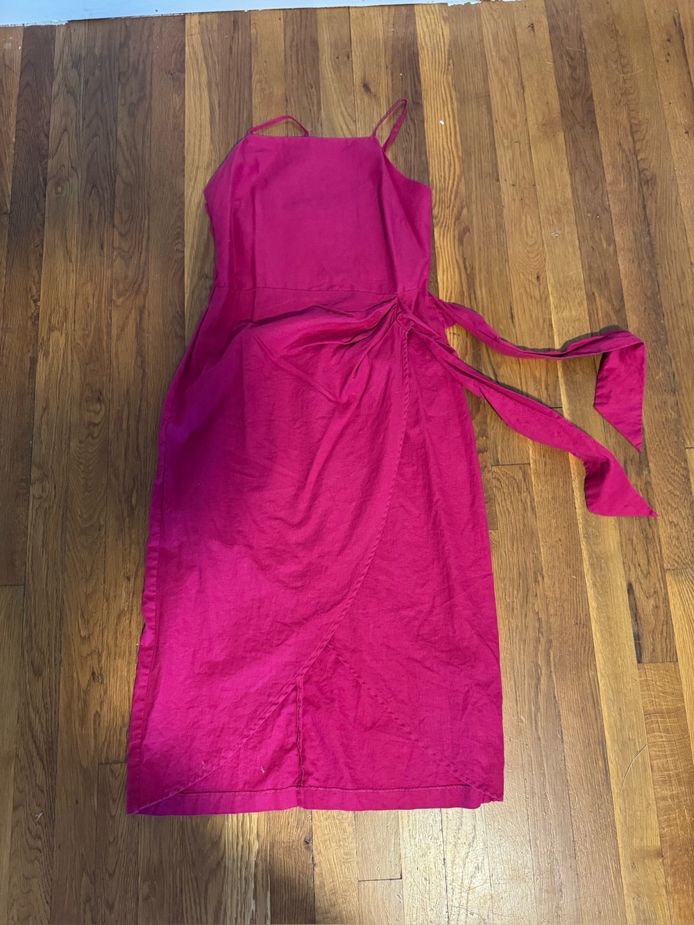 Express Fuchsia Wrap-Detail Midi Slip Dress